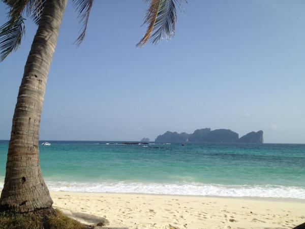 View from a beach at Koh Phi Phi towards Koh Phi Phi Ley