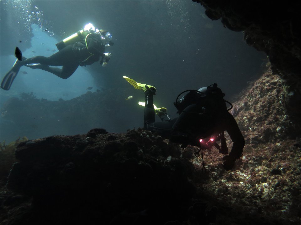 Diver in cave